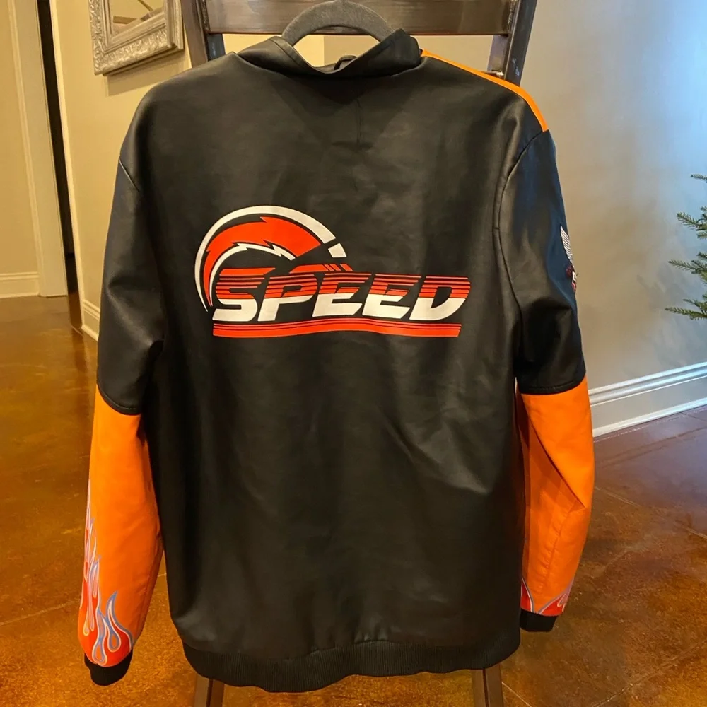 Racing Nascar Leather Jacket Refinery Republic‎ Orange Mens Large Licensed